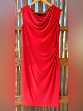 Ralph Lauren Red Draped Sleeveless Sheath Dress